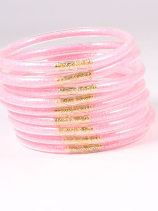 Pink PVC Silicone Tube Gold Powder Bracelet, Jelly Bangles Bracelet, Cross-Border 9 in a Group