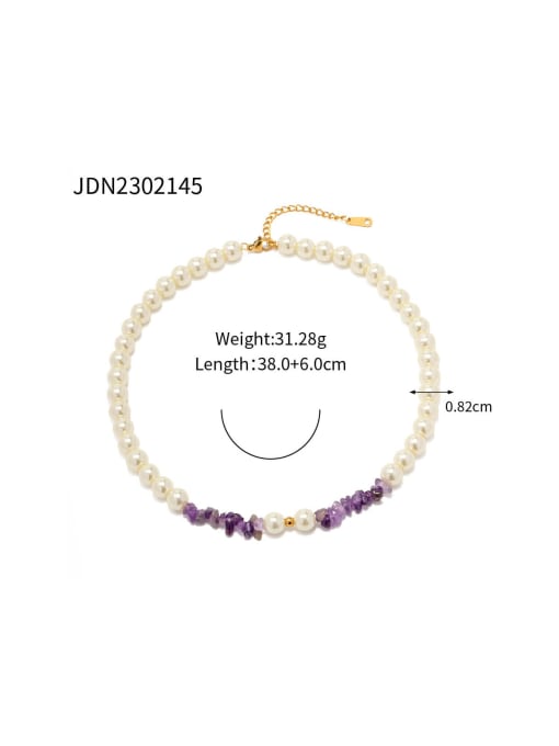 J&D Stainless steel Imitation Pearl Purple Geometric Dainty Beaded Necklace 2