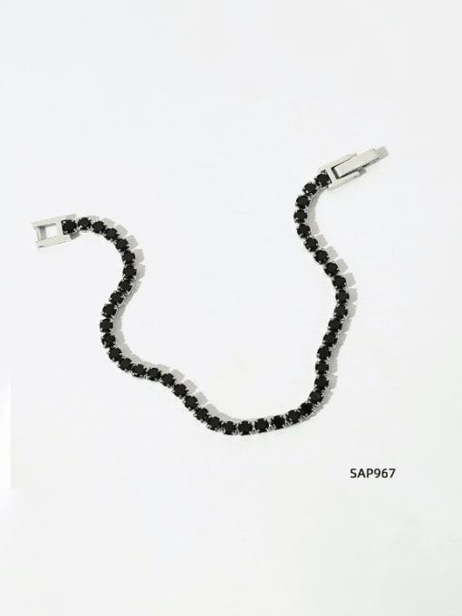 SAP967 Platinum +Black Stainless steel Rhinestone Geometric Minimalist Bracelet