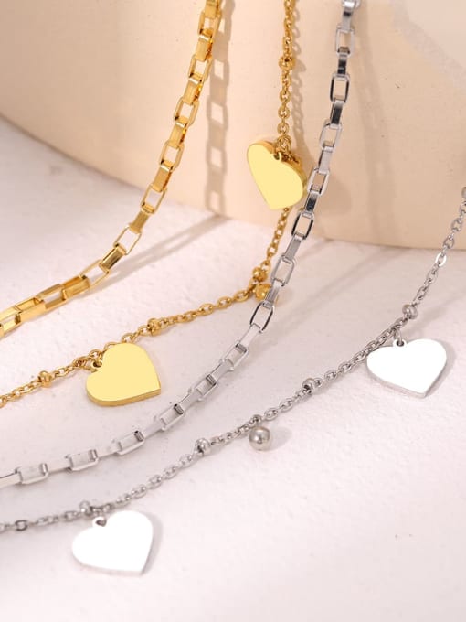 K.Love Titanium Steel  Double Layer Chain Heart Trend Strand Bracelet 2