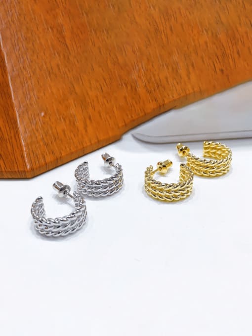 Clioro Brass Geometric Vintage Twist C Shape Stud Earring 0