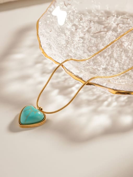 J&D Stainless steel Turquoise Heart Minimalist Necklace 2