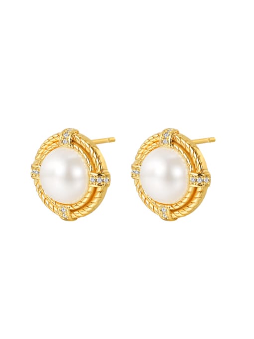 Clioro Brass Imitation Pearl Geometric Minimalist Stud Earring 0