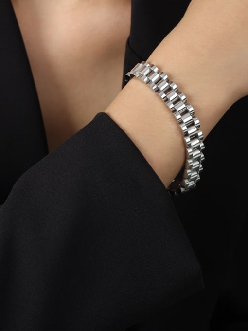 E222 Steel Bracelet 18cm Titanium Steel Hip Hop Geometric Ring Bracelet and Necklace Set