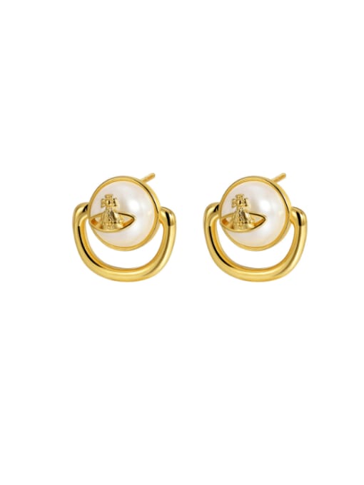 Clioro Brass Imitation Pearl Geometric Minimalist Stud Earring 0