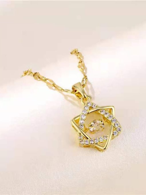 K gold Titanium Steel Cubic Zirconia  Minimalist  Hexagram Pendant Necklace