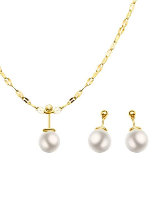 MAKA Titanium 316L Stainless Steel Imitation Pearl Minimalist Round  Earring and Necklace Set with e-coated waterproof 0