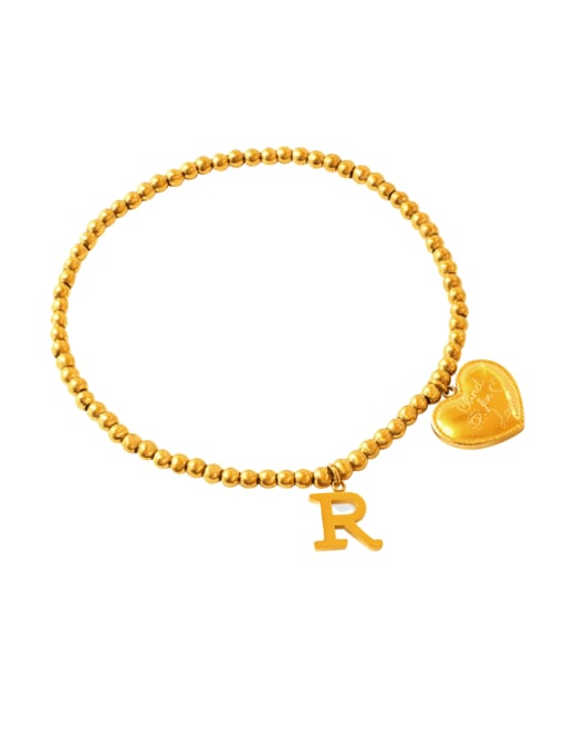 Gold Elastic Bracelet 15cm Titanium Steel Heart Vintage Beaded Bracelet