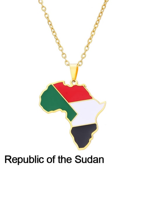 republic of the sudan Stainless steel Enamel Medallion EthnicSteel Drop Oil Africa Map Pendant Necklace
