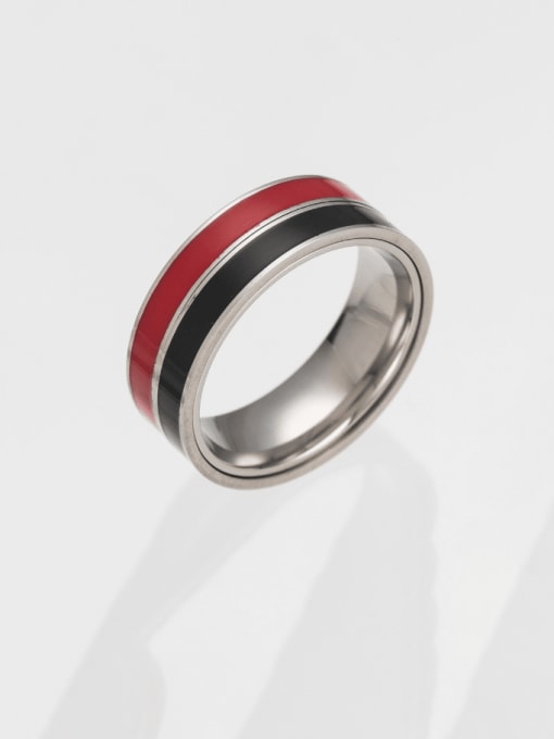 Red+ black Titanium Steel Enamel Geometric Hip Hop Band Men's  Ring