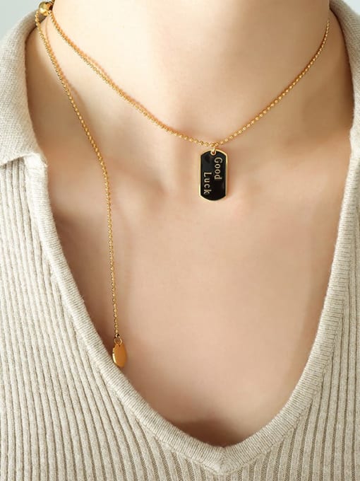 P830 gold necklace 50cm Titanium Steel Enamel Geometric Vintage Necklace
