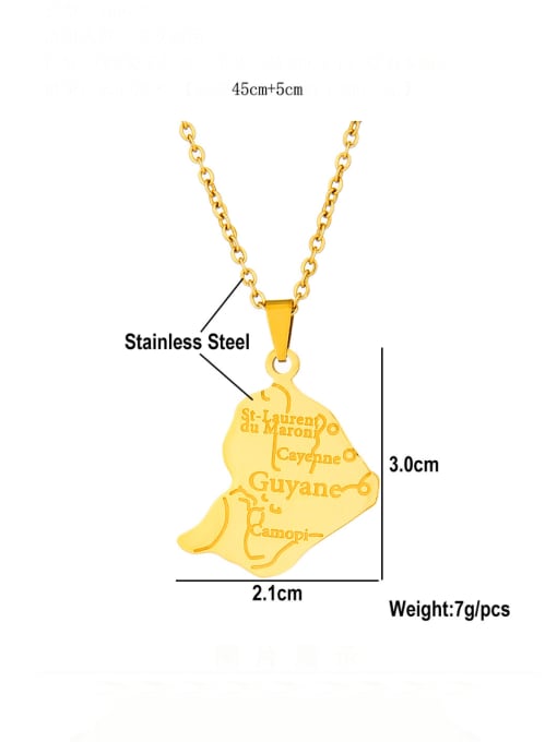 SONYA-Map Jewelry Stainless steel Irregular Hip Hop Map of Guyana, France Pendant Necklace 3