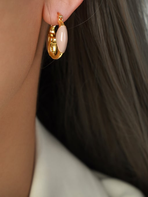 F298 Milk Coffee Color Glazed Earrings Brass Enamel Geometric Trend Stud Earring