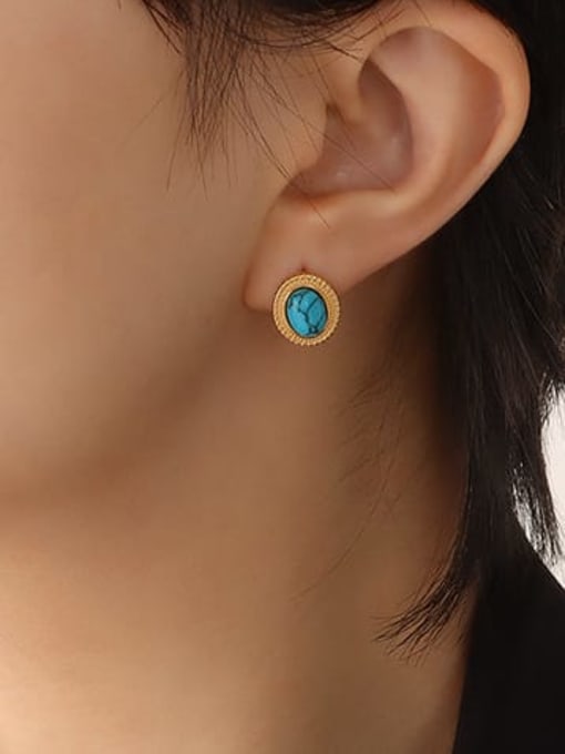 F638 Gold Turquoise Earrings Titanium Steel Turquoise Vintage Geometric  Earring and Necklace Set
