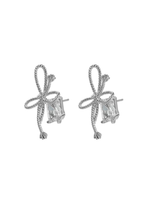 Clioro Brass Cubic Zirconia Bowknot Vintage Drop Earring 2