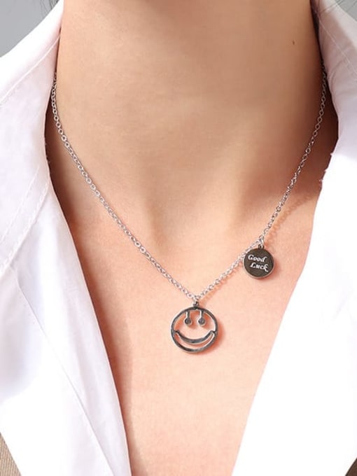MAKA Titanium 316L Stainless Steel Smiley Minimalist Necklace with e-coated waterproof 3