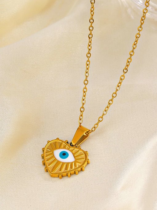 J$L  Steel Jewelry Stainless steel Enamel Evil Eye Heart Vintage Necklace 1