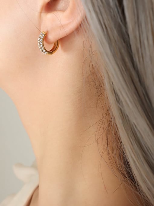 F170 gold white Zircon Earrings Titanium Steel Cubic Zirconia Geometric Dainty Hoop Earring