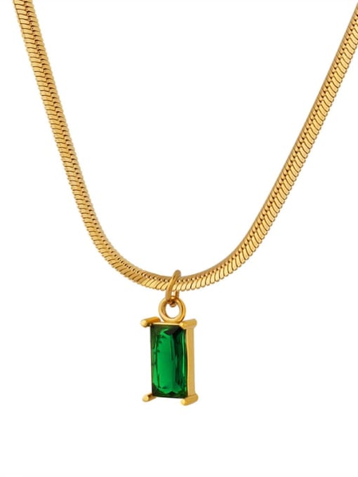 P347 emerald zircon gold necklace 40+5cm Titanium Steel Cubic Zirconia Geometric Vintage Necklace