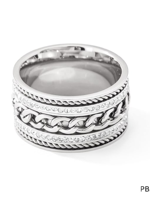 PBJ279 Platinum Stainless steel Cubic Zirconia Geometric Trend Band Ring