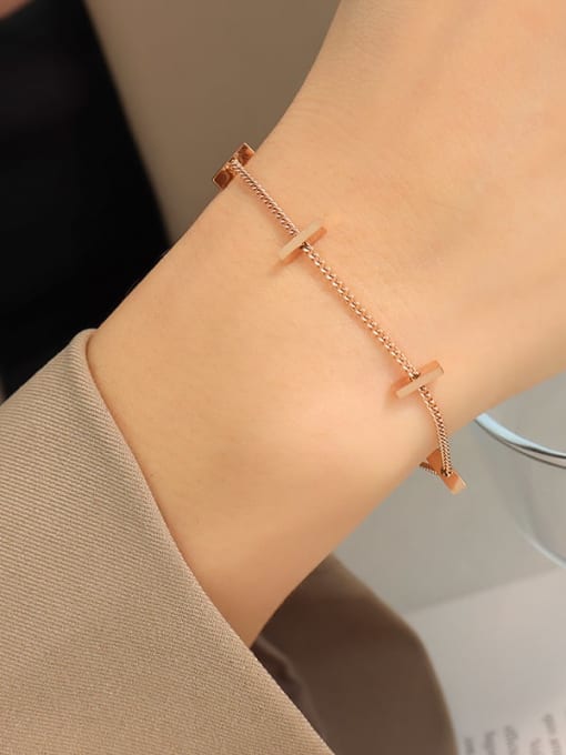 E112 Rose Gold Bracelet 16+ 5cm Titanium Steel Geometric Minimalist Link Bracelet