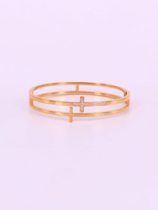 K.Love Titanium Steel Cubic Zirconia Cross Minimalist Set Bangle 1