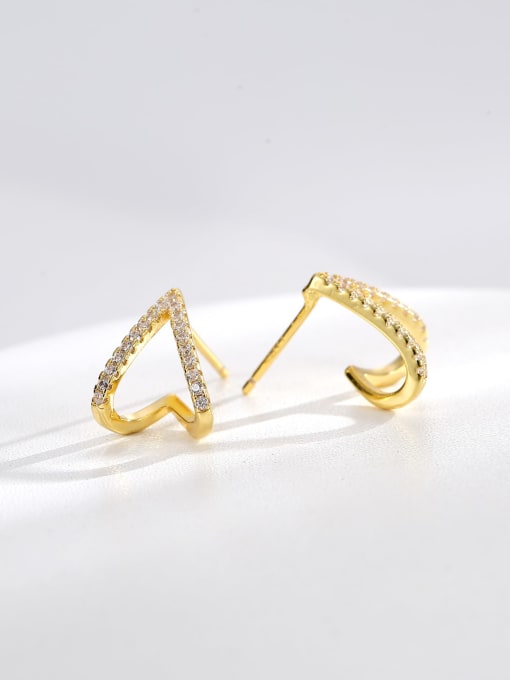 H01149 gold Brass Cubic Zirconia Triangle Minimalist Stud Earring