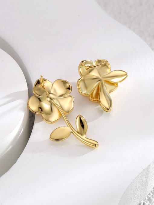 Clioro Brass Imitation Pearl Enamel Flower Dainty Stud Earring 3