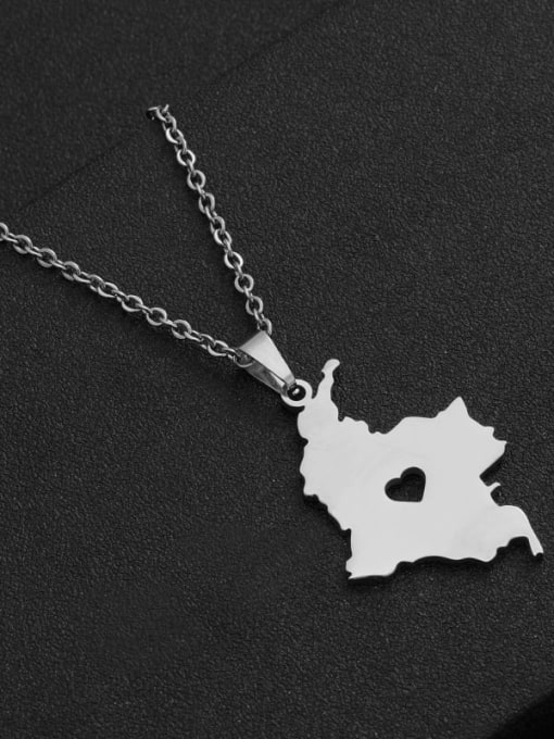 Steel color+Chain Stainless steel Irregular Hip Hop Map Necklace
