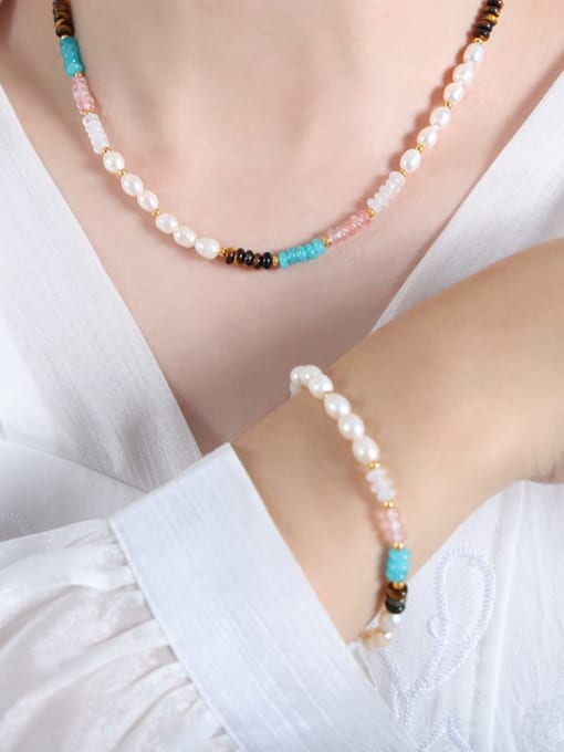 MAKA Titanium Steel Natural Stone Minimalist Irregular  Bracelet and Necklace Set 1