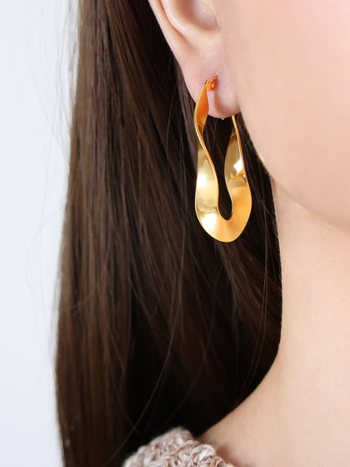 F841 Gold Earrings Titanium Steel Geometric Trend Hoop Earring