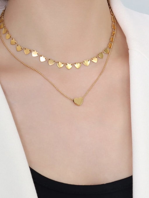 P144 gold double layer Necklace Titanium Steel Heart Minimalist Multi Strand Necklace