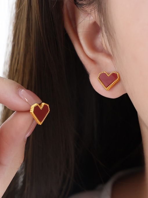 F955 Gold Red Acrylic Earrings Titanium Steel Acrylic Minimalist Heart Earring Bracelet and Necklace Set