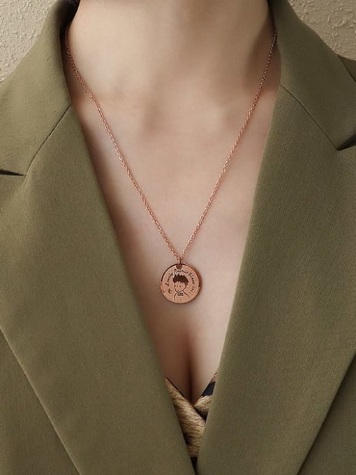 Rose gold 50+5cm Titanium 316L Stainless Steel Round Vintage Necklace with e-coated waterproof