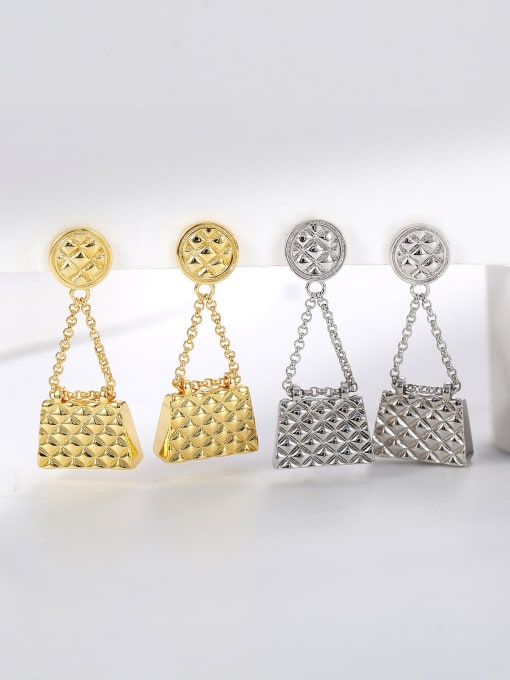 Clioro Brass Geometric Vintage Drop Chain Bag Earring 2