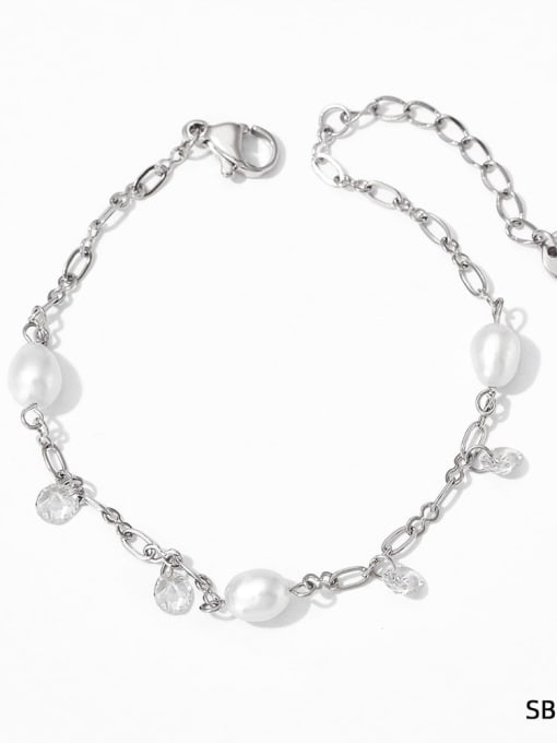 SBP017 Geometric Trend Stainless steel Freshwater Pearl Anklet