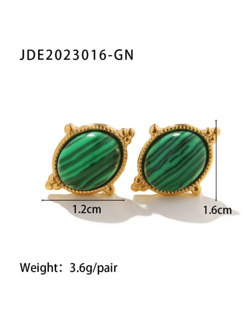 JDE2023016 GN Stainless steel Malchite Geometric Vintage Stud Earring