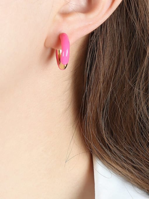 F746 Rose Red Oil Dropping Earrings Titanium Steel Enamel Geometric Trend Hoop Earring