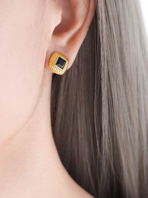 F850 Gold Black Trinitite Earrings Vintage Geometric Titanium Steel Cubic Zirconia Earring and Necklace Set