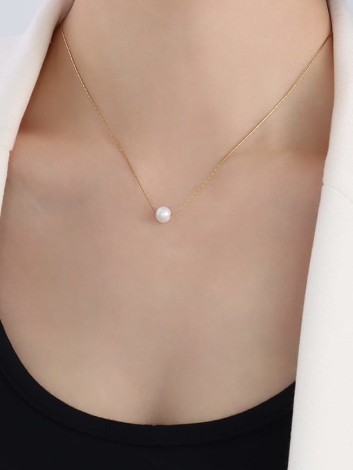 P205 gold necklace 40+ 5cm Titanium Steel Imitation Pearl Geometric Minimalist Necklace