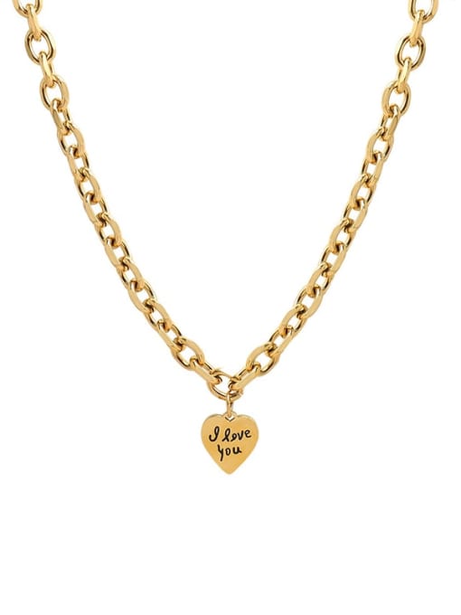 P851 peach heart gold 40+5cm Titanium 316L Stainless Steel Geometric Hip Hop Necklace with e-coated waterproof