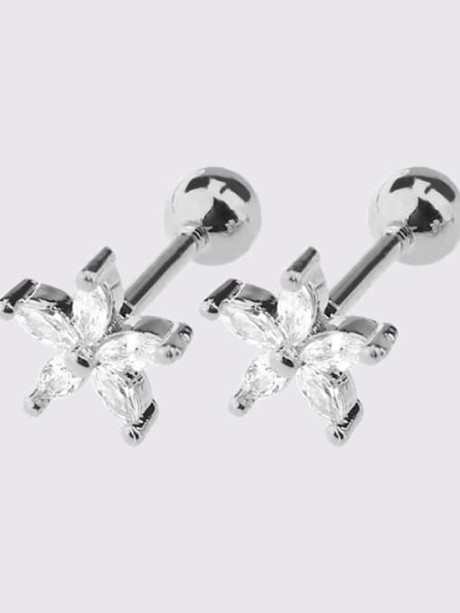 White steel five petal Earrings Brass Cubic Zirconia Heart Dainty Single Earring