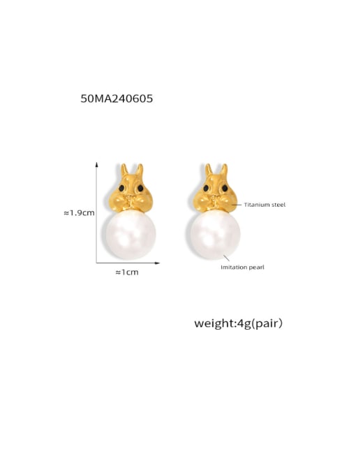 TXF050 Gold Earrings Titanium Steel Imitation Pearl Minimalist Rabbit  Earring and Necklace Set