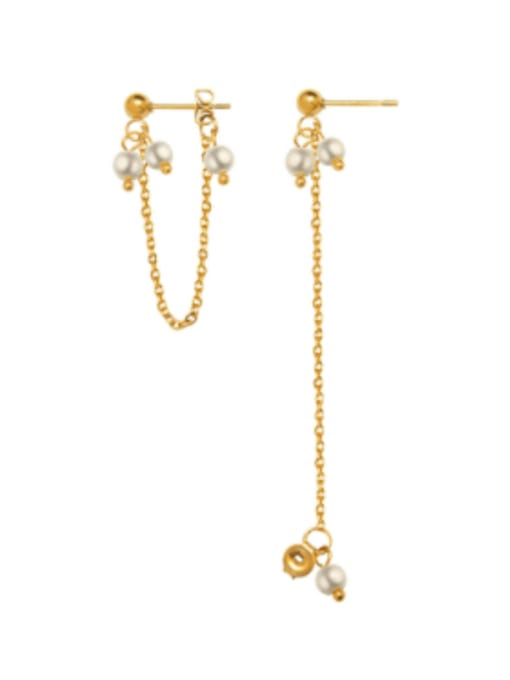 F294 pair of gold earrings Titanium Steel Imitation Pearl Tassel Vintage Threader Earring