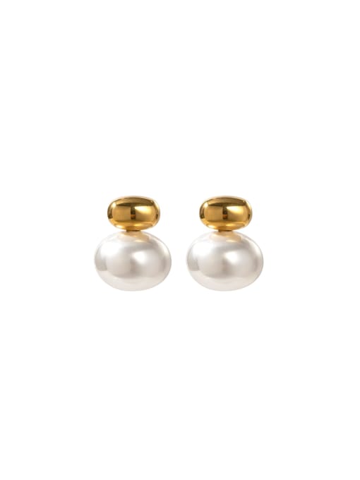 J&D Stainless steel Imitation Pearl Geometric Dainty Stud Earring 0