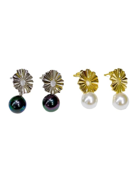 Clioro Brass Imitation Pearl Flower Minimalist Hook Earring 3