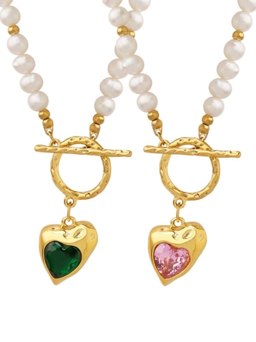 MAKA Titanium Steel Freshwater Pearl Heart Minimalist Necklace