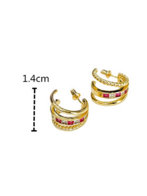 H00811 gold Brass Cubic Zirconia Geometric Vintage Stud Earring