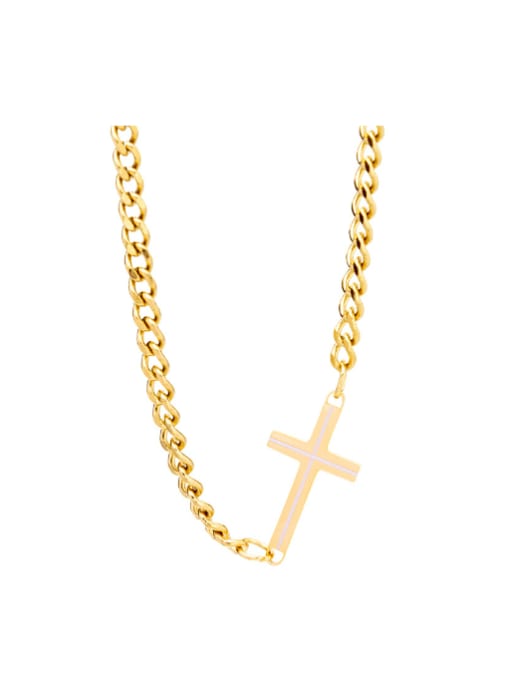 golden Titanium Steel Cross Hip Hop Necklace