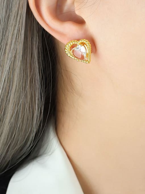 MAKA Brass Cubic Zirconia Heart Dainty Stud Earring 1